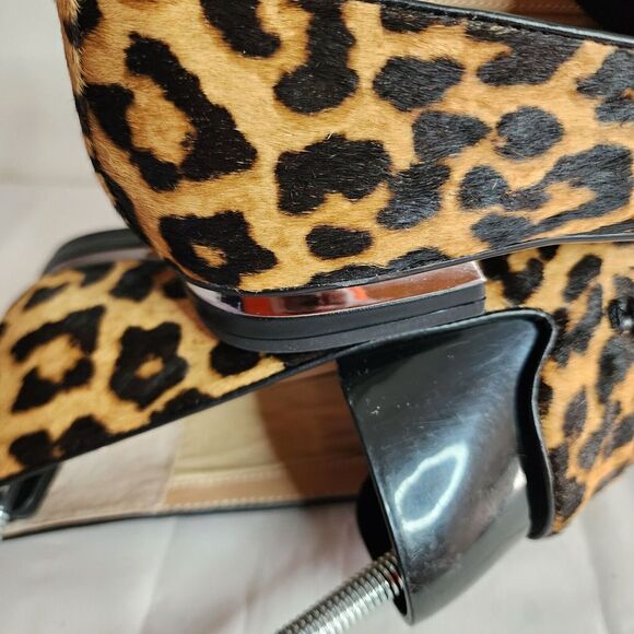 Franco Sarto Leopard Cheetah Print  Block Heel Flats Leather Size 8M Calf Hair - Picture 7 of 14